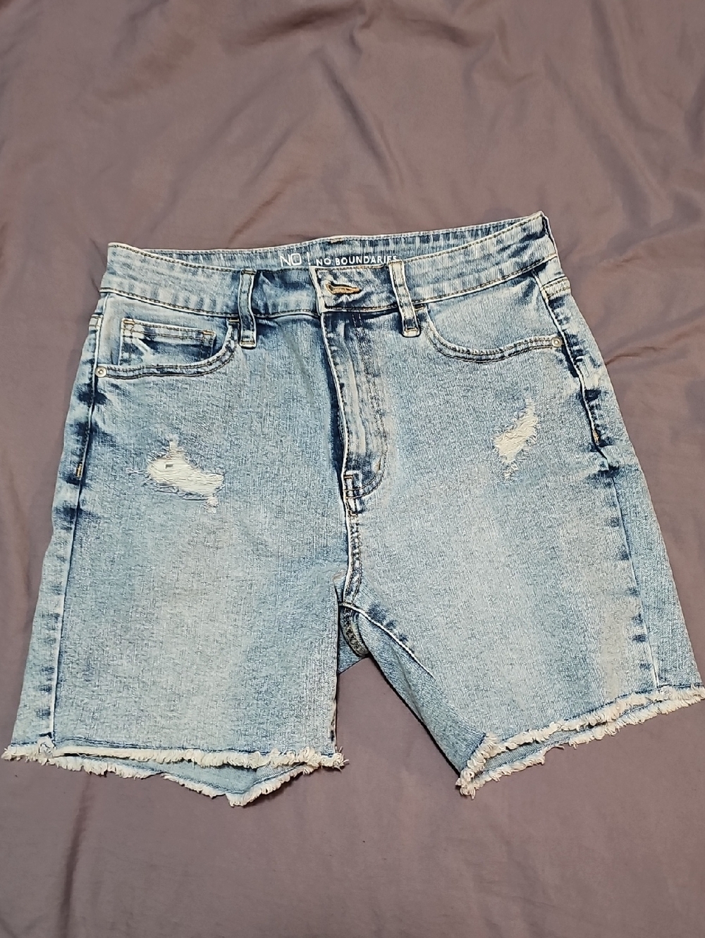 No Boundaries Light Blue Distressed High-Rise Denim Shorts